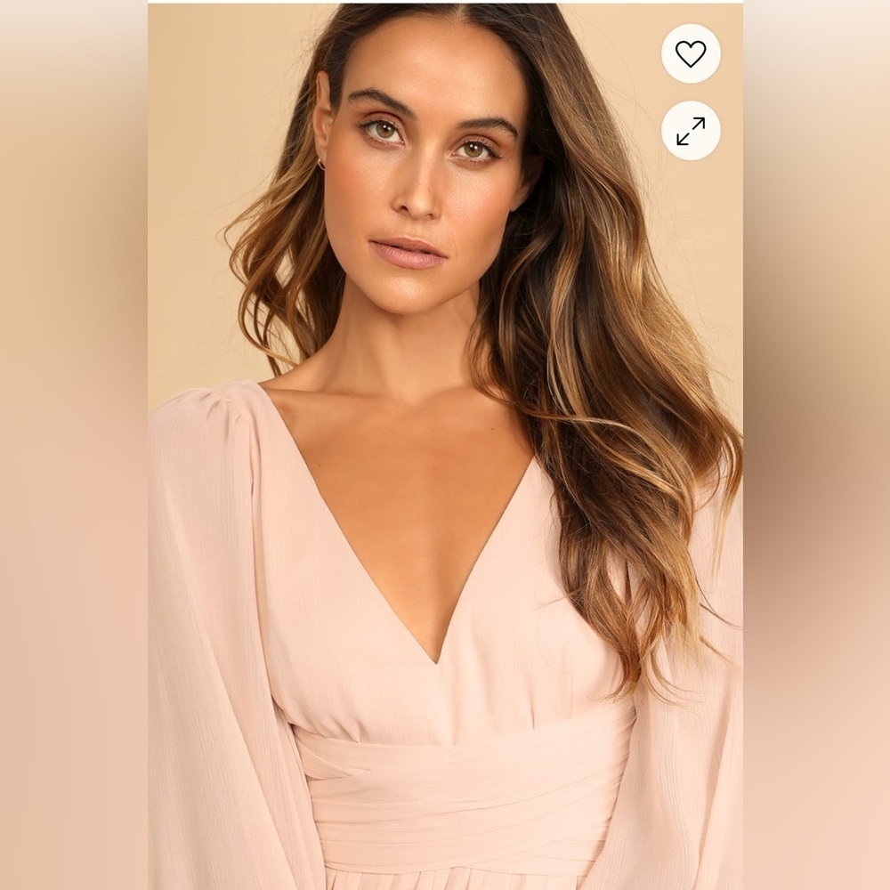 NWT Lulu's Pink Ruched Wrap Gown with V-Neck - Picture 5 of 16